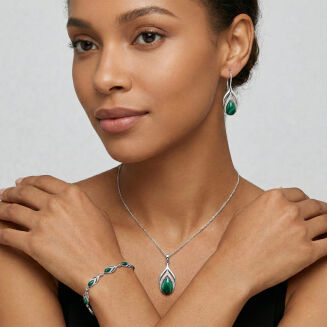 Bransoletka srebrna z zielonymi malachitami pr.925 - 2