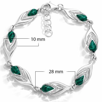 Bransoletka srebrna z zielonymi malachitami pr.925 - 3