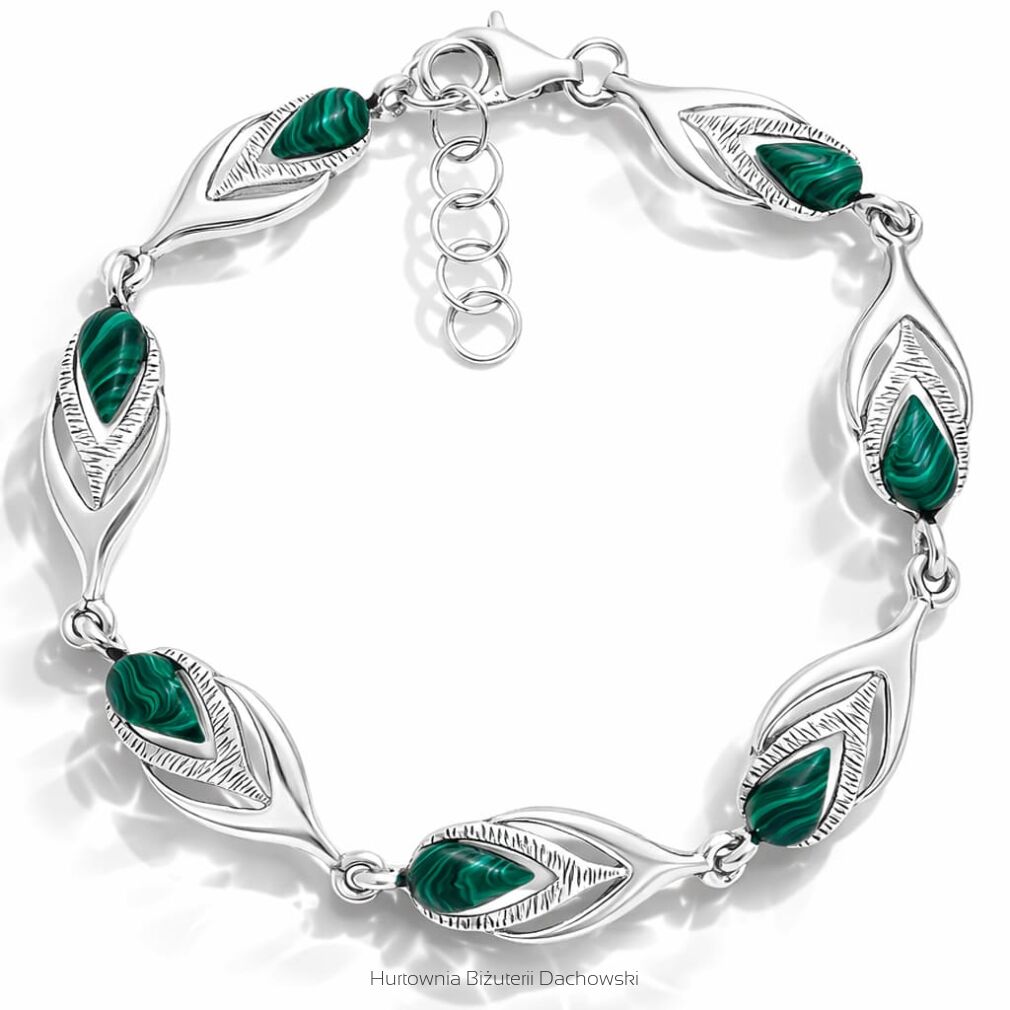 Bransoletka srebrna z zielonymi malachitami pr.925