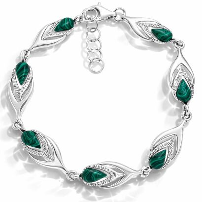 Bransoletka srebrna z zielonymi malachitami pr.925
