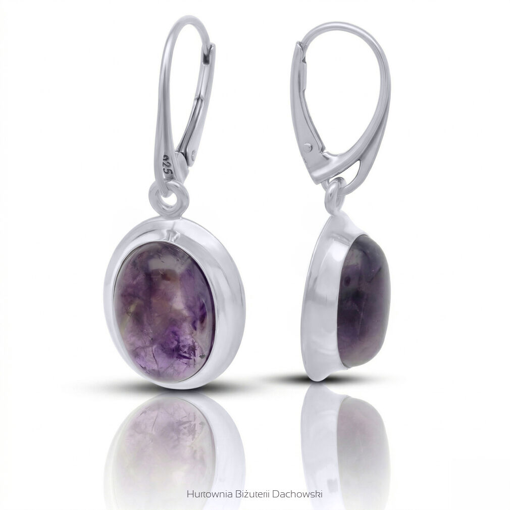 Kolczyki srebrne 925 owalne z ametystem