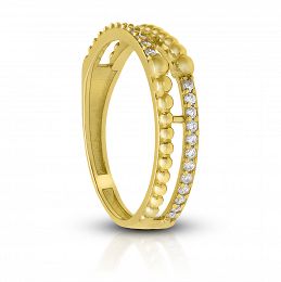 Podwójny pierścionek złoty z kulkami i cyrkoniami