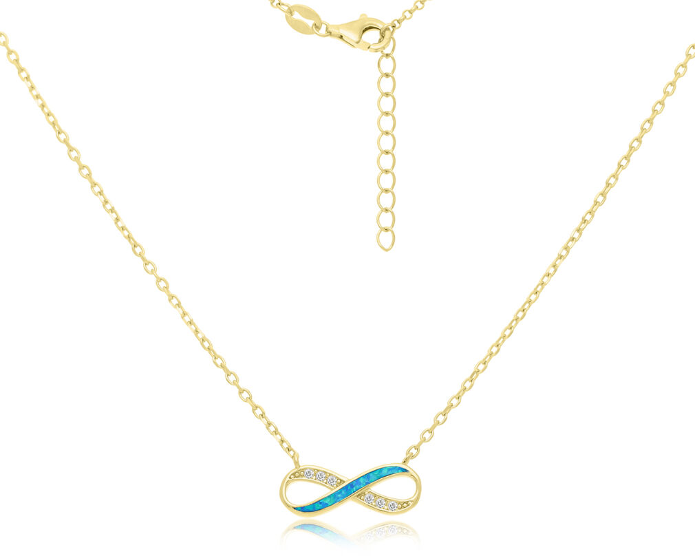 Naszyjnik infinity opal cyrkonie srebro pozłacane