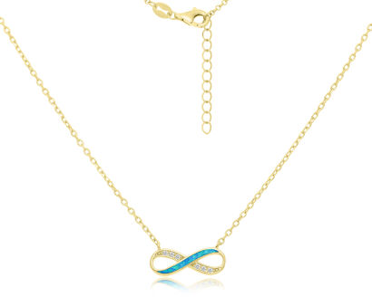 Naszyjnik infinity opal cyrkonie srebro pozłacane