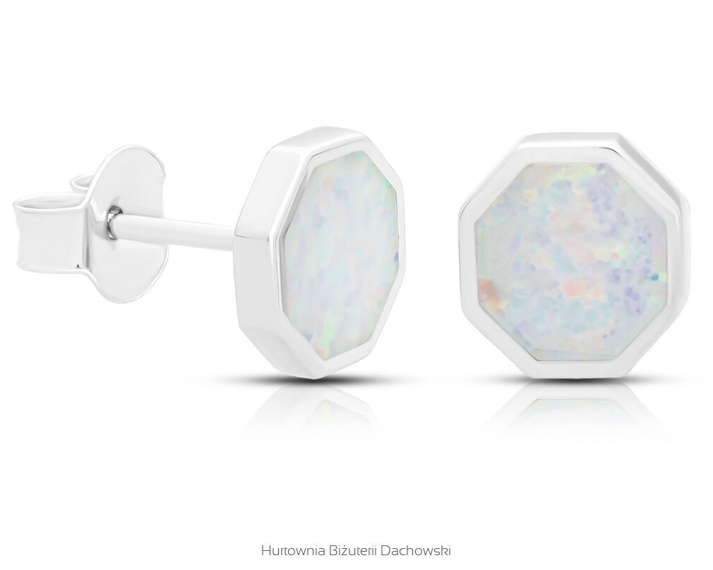 Kolczyki srebrne z białym opalem pr. 925