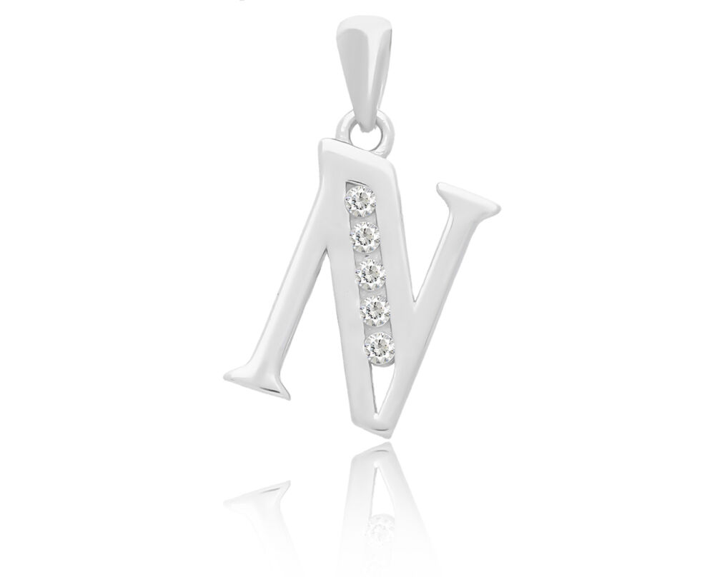 Literka srebrna N z cyrkoniami zawieszka pr.925