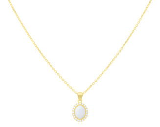 Złota zawieszka biały opal i cyrkonie pr.585 - 2