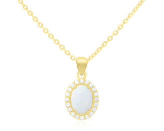 Złota zawieszka biały opal i cyrkonie pr.585 - 3