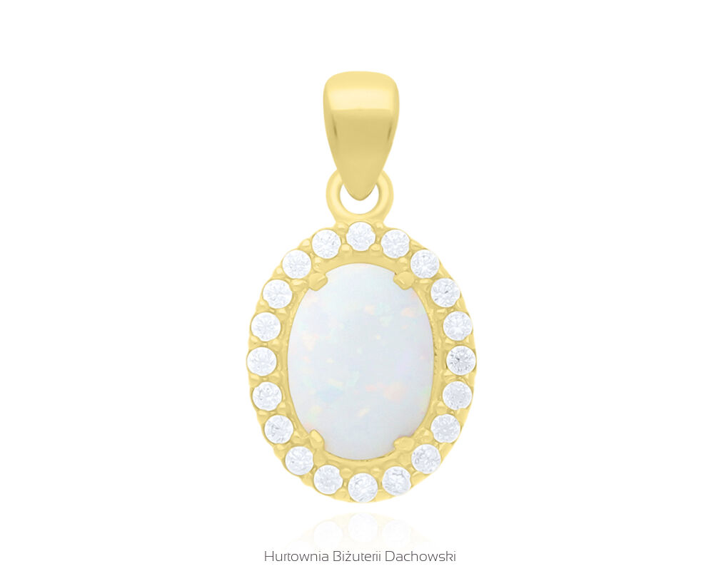 Złota zawieszka biały opal i cyrkonie pr.585