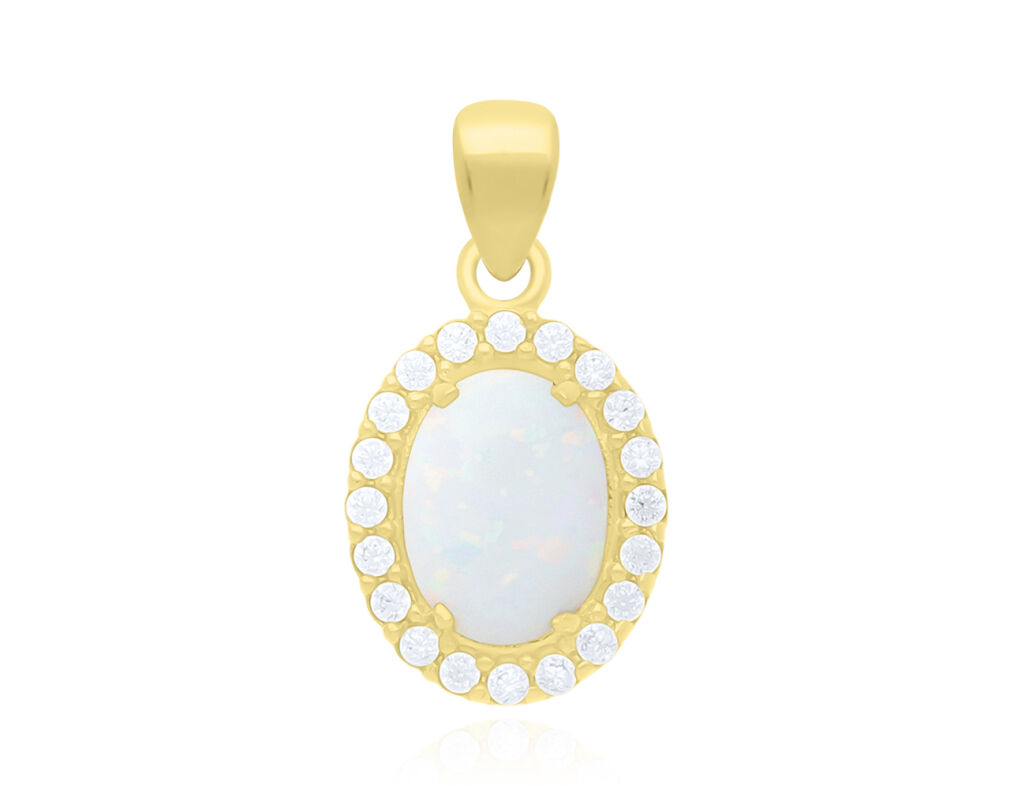 Złota zawieszka biały opal i cyrkonie pr.585