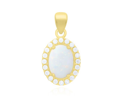 Złota zawieszka biały opal i cyrkonie pr.585