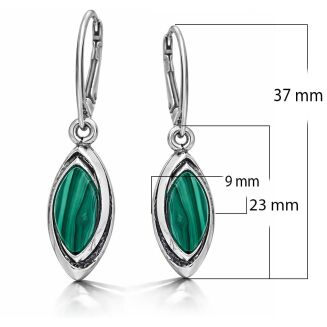 Kolczyki srebrne 925 z malachitem smukłe kolczyki - 3