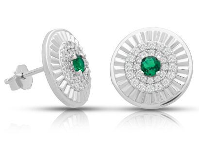 Kolczyki srebrne sztyfty zielona cyrkonia pr.925