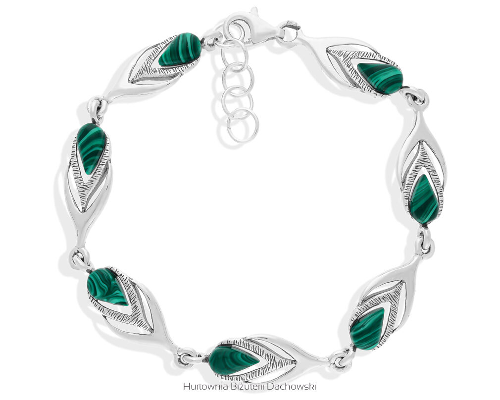Bransoletka srebrna z zielonymi malachitami pr.925