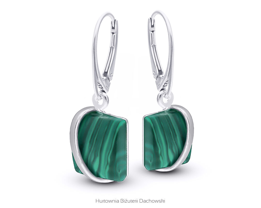 Kolczyki srebrne 925 wiszące z malachitem
