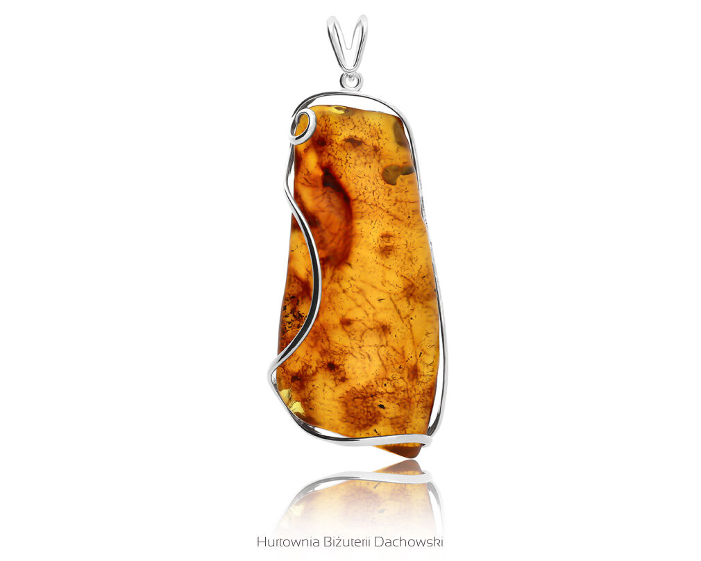 Zawieszka srebrna naturalny bursztyn koniakowy