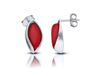 Srebrne kolczyki na sztyfcie z koralem - 2