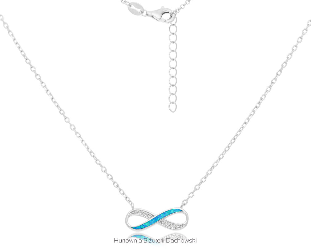 Naszyjnik srebrny z infinity opal i cyrkonie