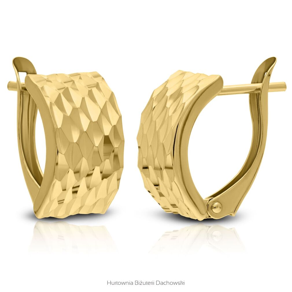 Kolczyki złote szerokie z diamentowaniem