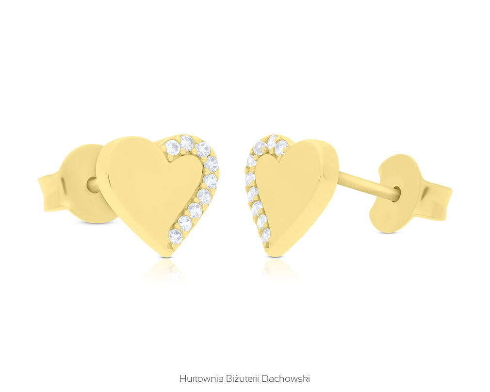 Kolczyki złote 585 serca cyrkonie na sztyfcie