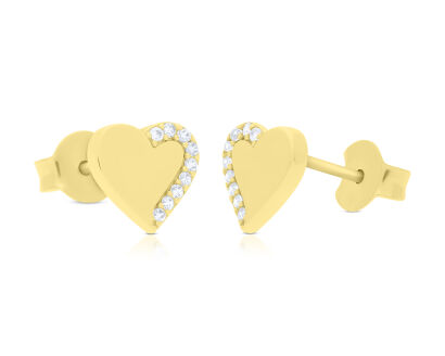 Kolczyki złote 585 serca cyrkonie na sztyfcie