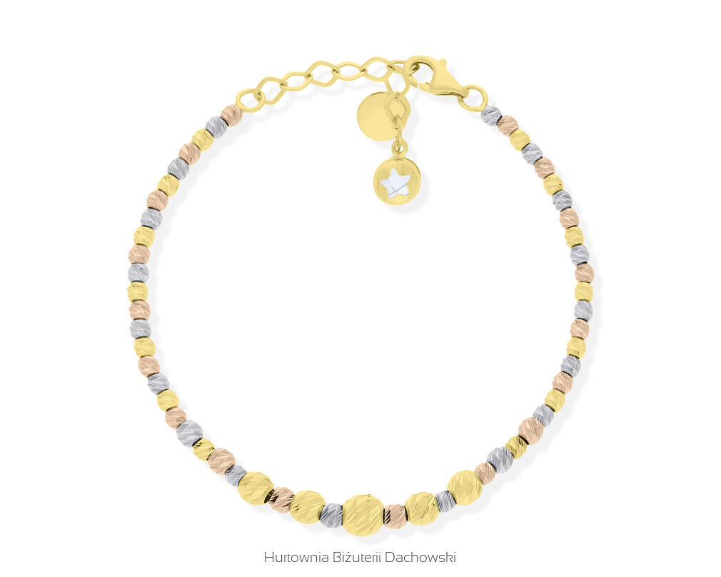 Złota bransoletka błyszczące kulki 3 kolory pr.585