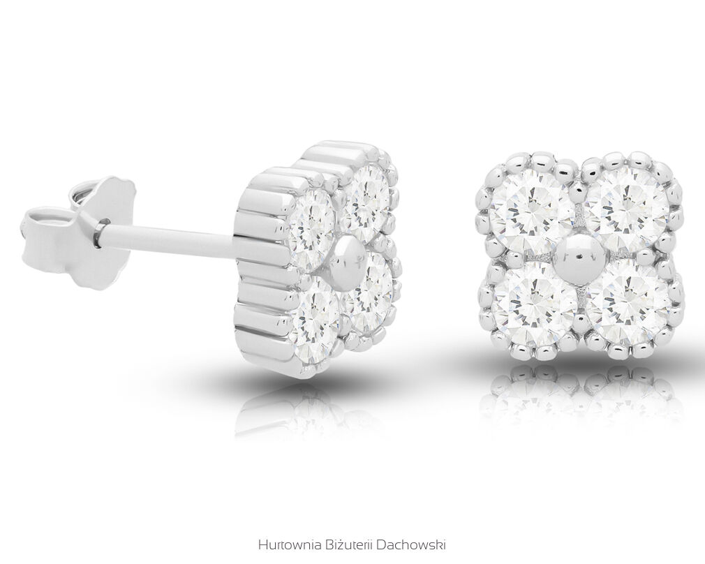 Kolczyki srebrne sztyfty kwiaty cyrkonie pr.925