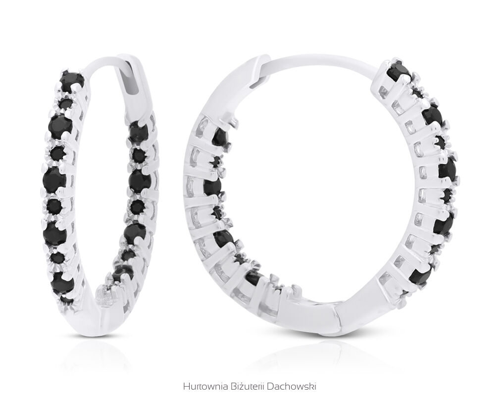 Kolczyki srebrne koła czarne cyrkonie pr.925
