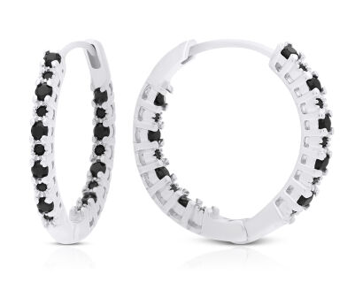 Kolczyki srebrne koła czarne cyrkonie pr.925