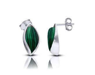 Kolczyki srebrne z zielonym malchitem na sztyfcie - 2