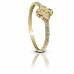 Złoty pierścionek z diamentowaniem i cyrkoniami