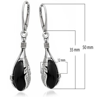 Kolczyki srebrne 925 pióra czarny onyks - 2