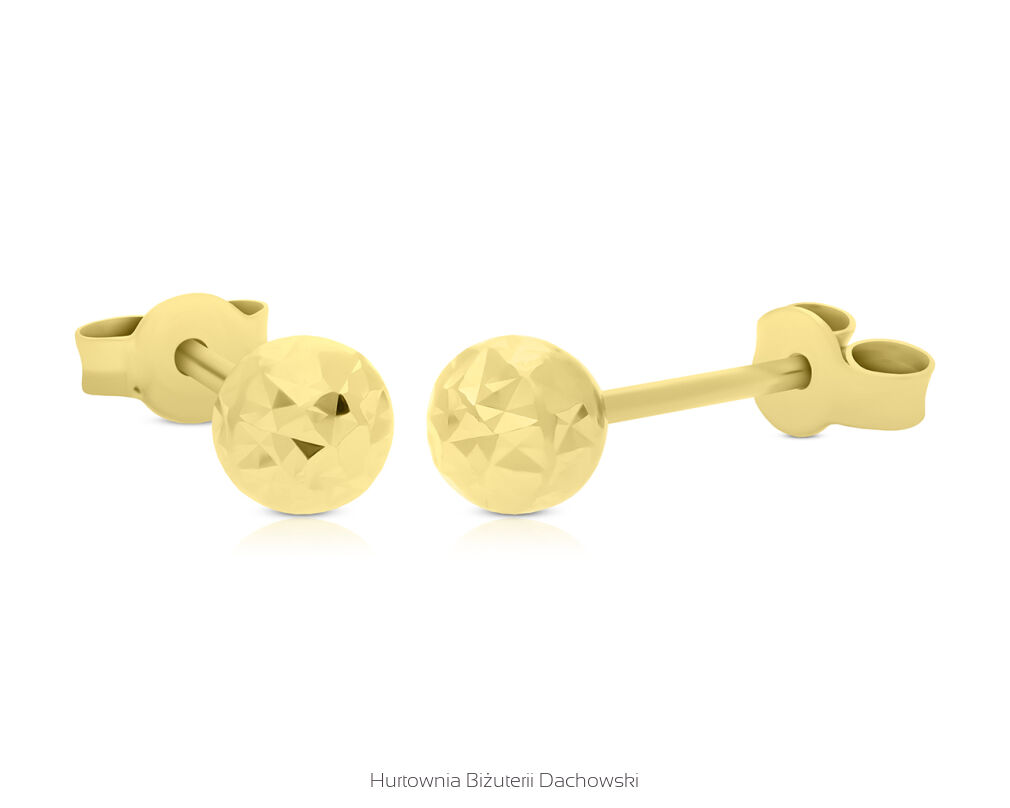 Złote kolczyki kulki błyszczące sztyfty pr.585