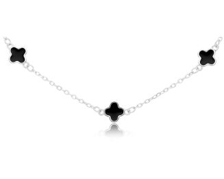 Naszyjnik srebrny z koniczynami czarna emalia - 2
