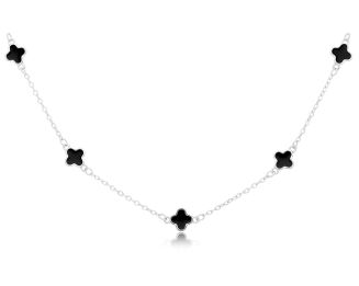 Naszyjnik srebrny z koniczynami czarna emalia - 3