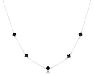 Naszyjnik srebrny z koniczynami czarna emalia - 4