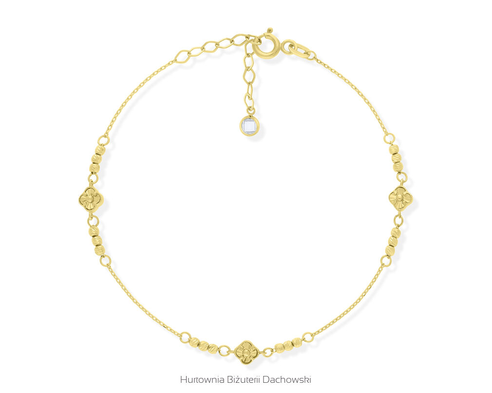 Bransoletka złota 585 błyszczące koniczyny