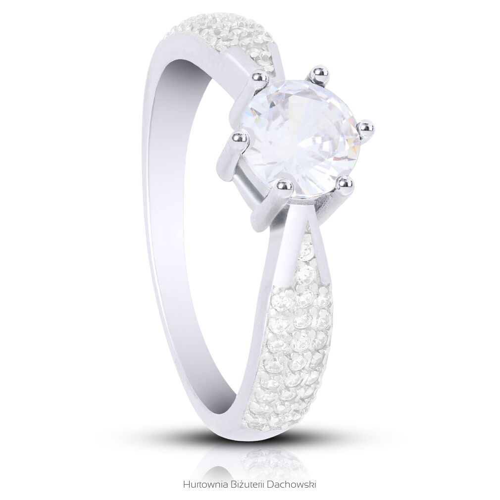 Srebrny pierścionek 925 bogato zdobiony cyrkoniami