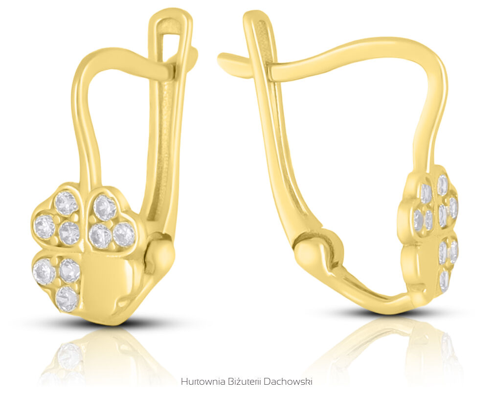 Złote kolczyki 585 koniczynki z serduszek cyrkonie