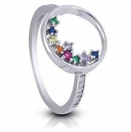 Srebrny pierścionek okrągły kolorowe kamienie