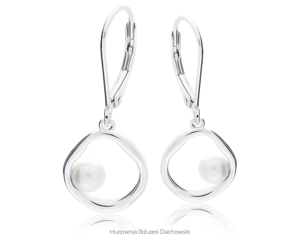 Kolczyki srebrne wiszące z perłą pr.925