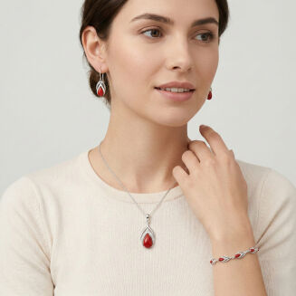 Zawieszka srebrna 925 z koralem wisiorek łezka - 2