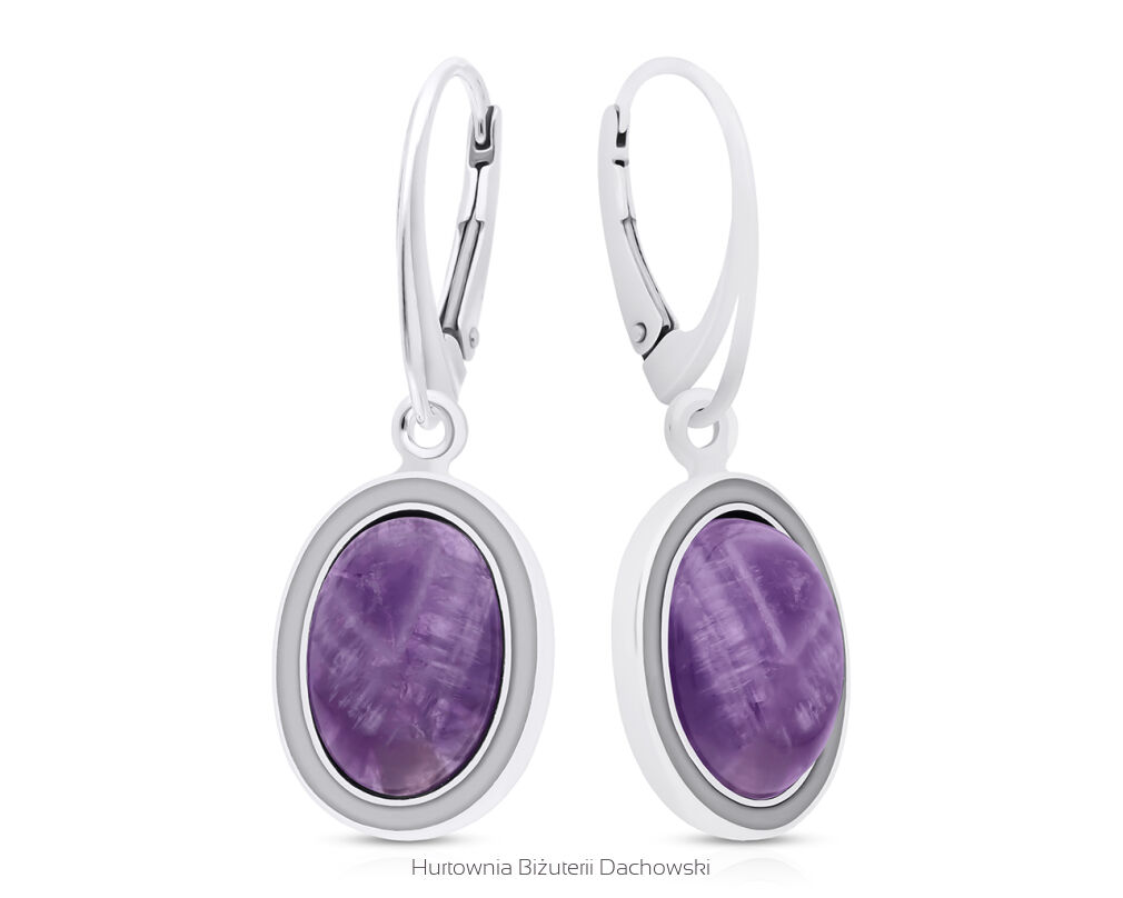 Kolczyki srebrne wiszące naturalny Ametyst