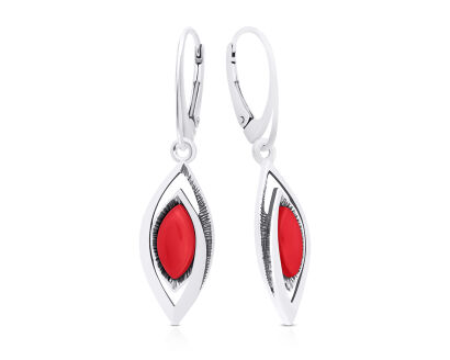 Kolczyki srebrne wiszące z koralem pr.925
