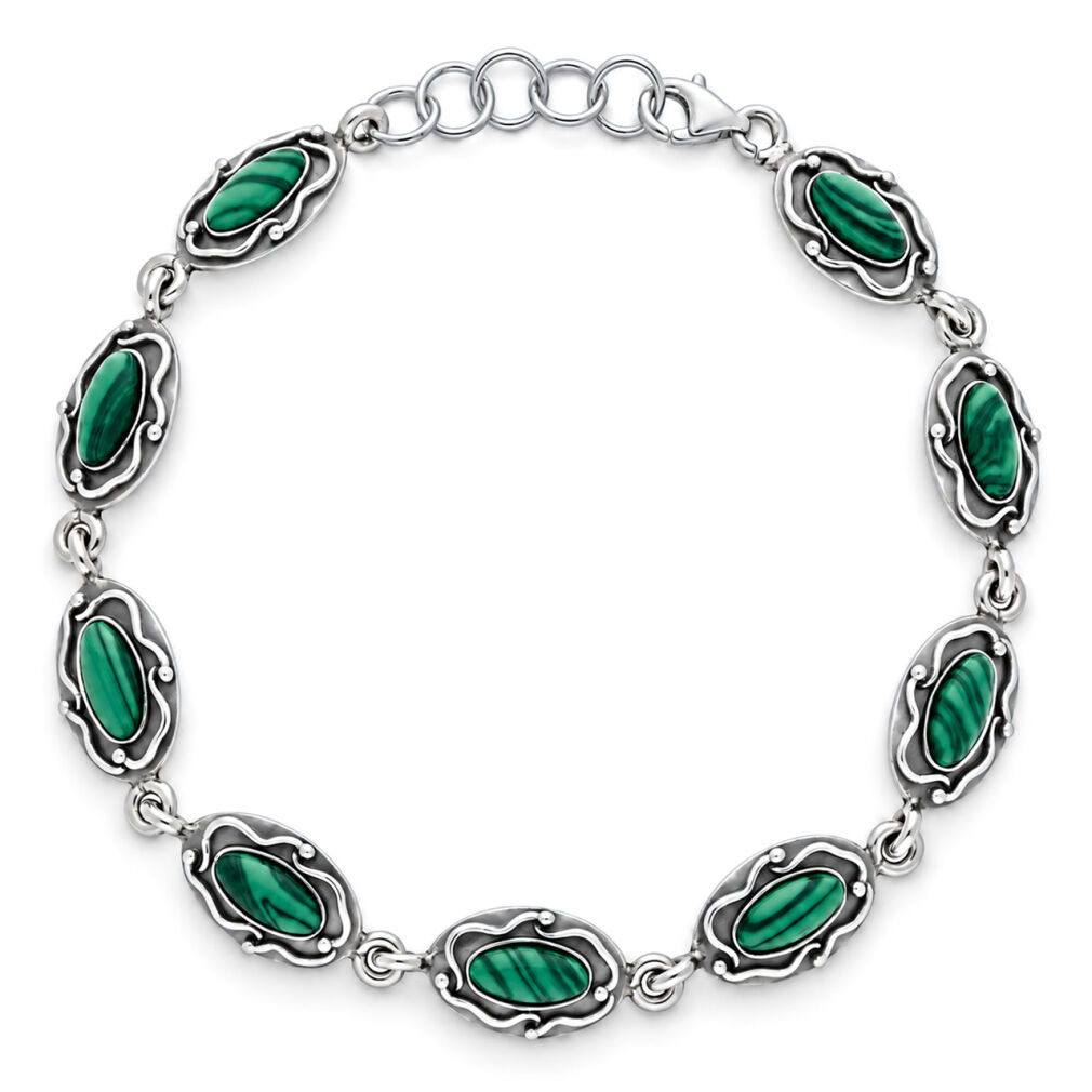 Bransoletka srebro 925 Malachit Srebrny Ornament