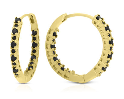 Kolczyki koła srebrne pozłacane czarne cyrkonie