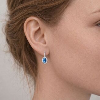 Kolczyki srebrne 925 z niebieską cyrkonią owalne - 2