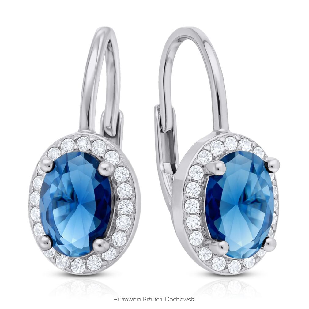 Kolczyki srebrne 925 z niebieską cyrkonią owalne