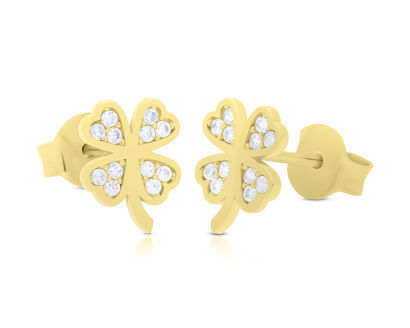 Kolczyki złote 585 koniczyny cyrkonie sztyfty