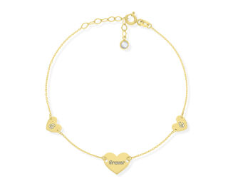 Złota bransoletka z gładkimi sercami pr.585 - 2